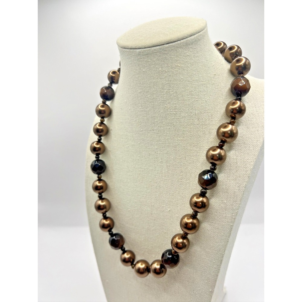 Vintage Bronze Pearl‎ Beaded Necklace Magnetic Clasp Glass Beads Statement 80g
